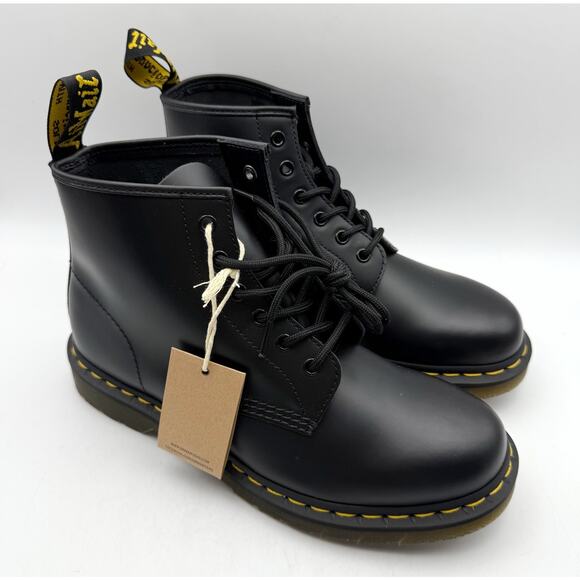 Dr. Martens 101 Yellow Stitch Ankle Boots Womens US 10 EU 42 Black Leather NWOB - Picture 6 of 13